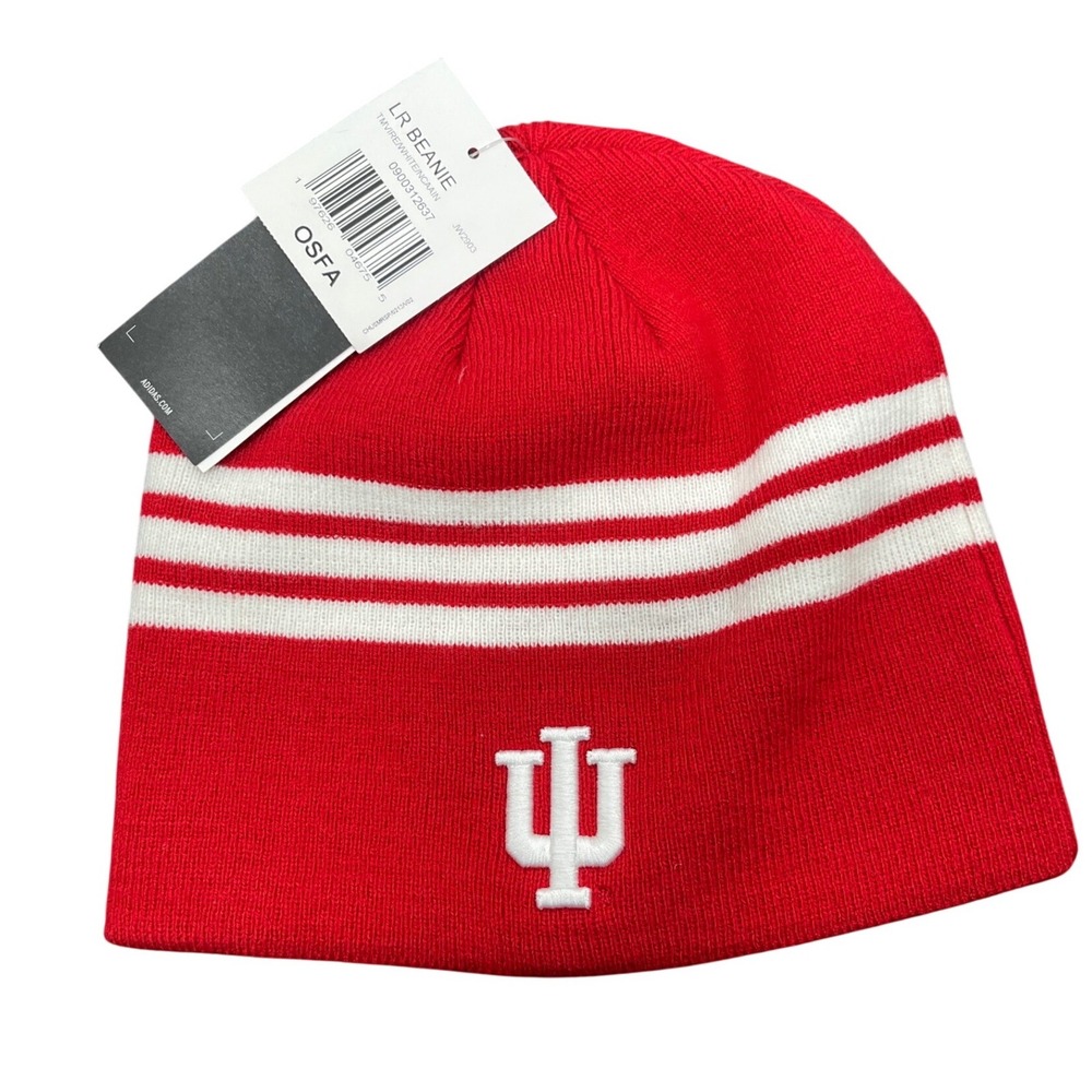 Adidas Indiana University IU Hoosiers Beanie Red White Striped Knit Hat JW2903